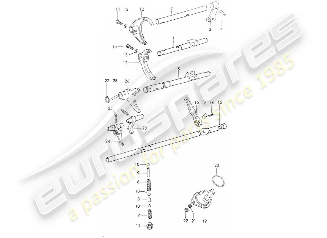 porsche 911 (1973) shift rods - shift forks - typ 905 - sportomatic - d >> - mj 1971 part diagram