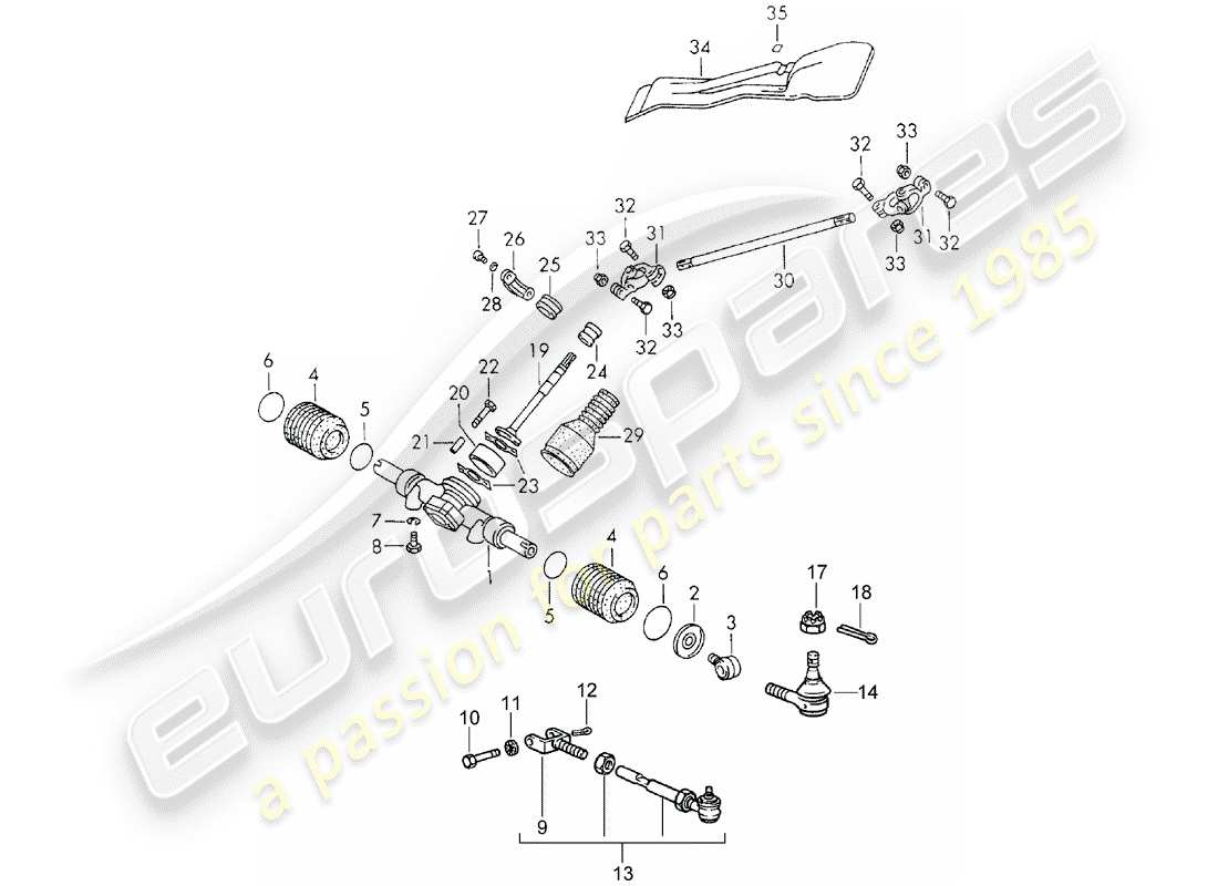 porsche 911 (1973) steering gear - steering linkage part diagram