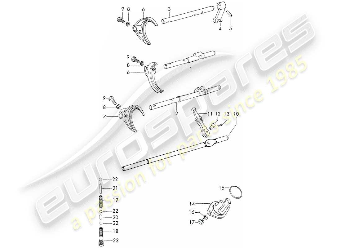 porsche 911 (1973) shift rods - shift forks - d >> - mj 1971 part diagram