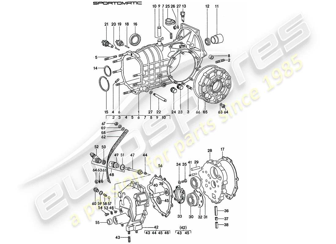 porsche 1975 (911) replacement transmission - transmission case parts diagram