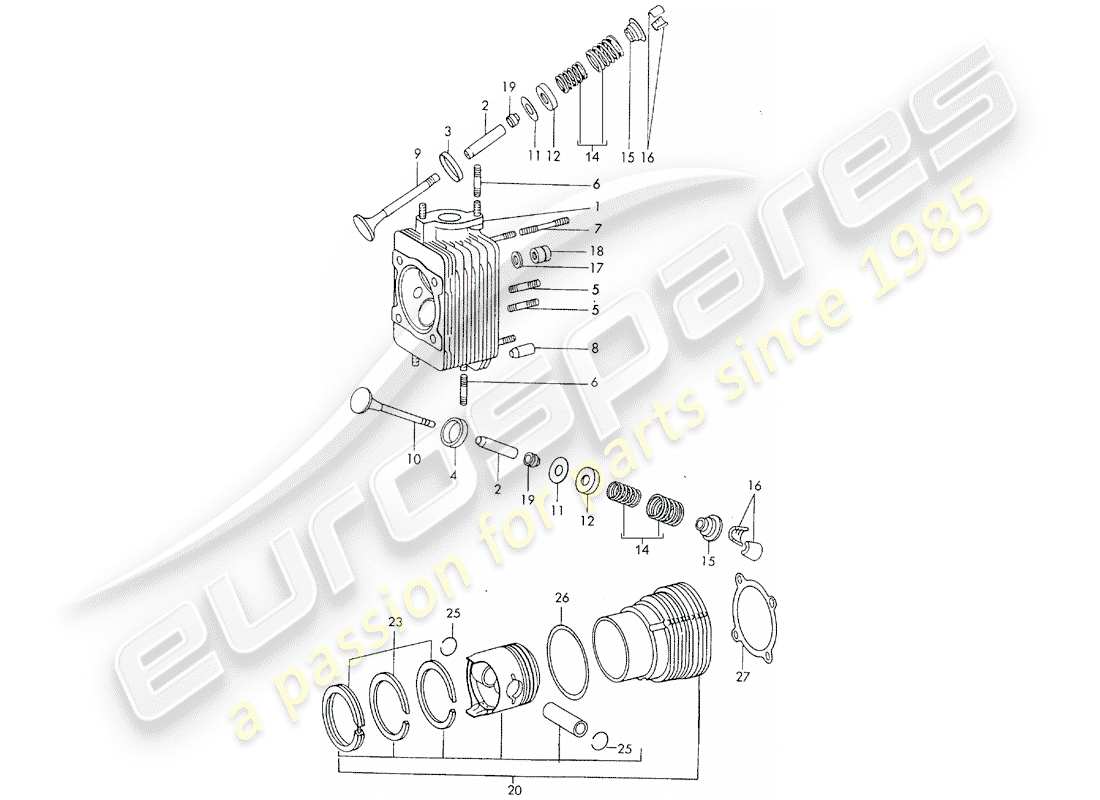 porsche 911 (1972) cylinder head - cylinder with pistons - d >> - mj 1971 part diagram