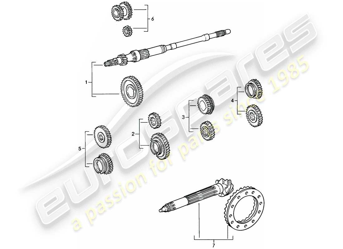 porsche 911 (1987) gear wheel sets - 5-speed part diagram