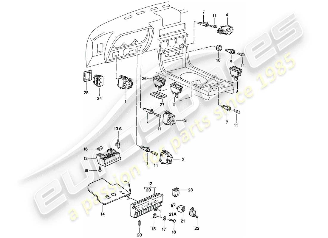 porsche 924 (1980) switch - relay plate - relay part diagram