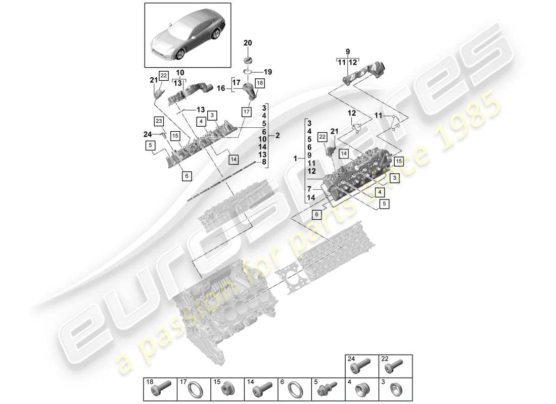 porsche panamera 971 (2019) valve cover parts diagram