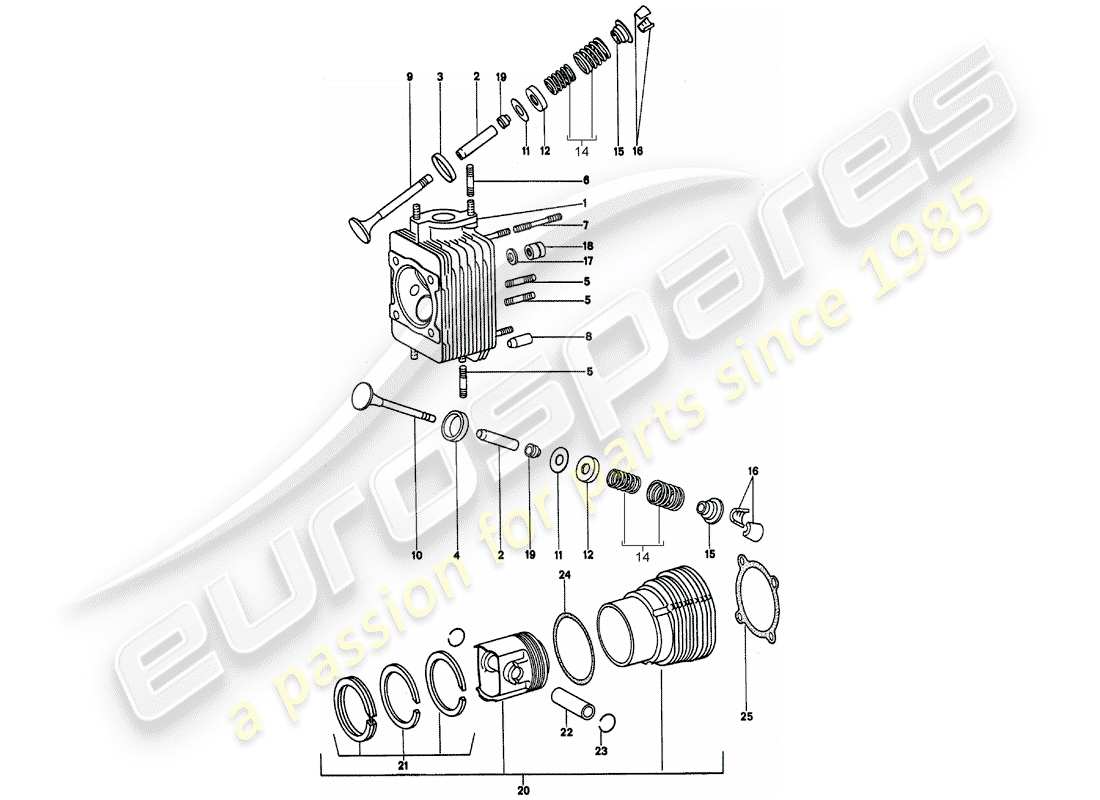 porsche 911 (1977) cylinder head part diagram