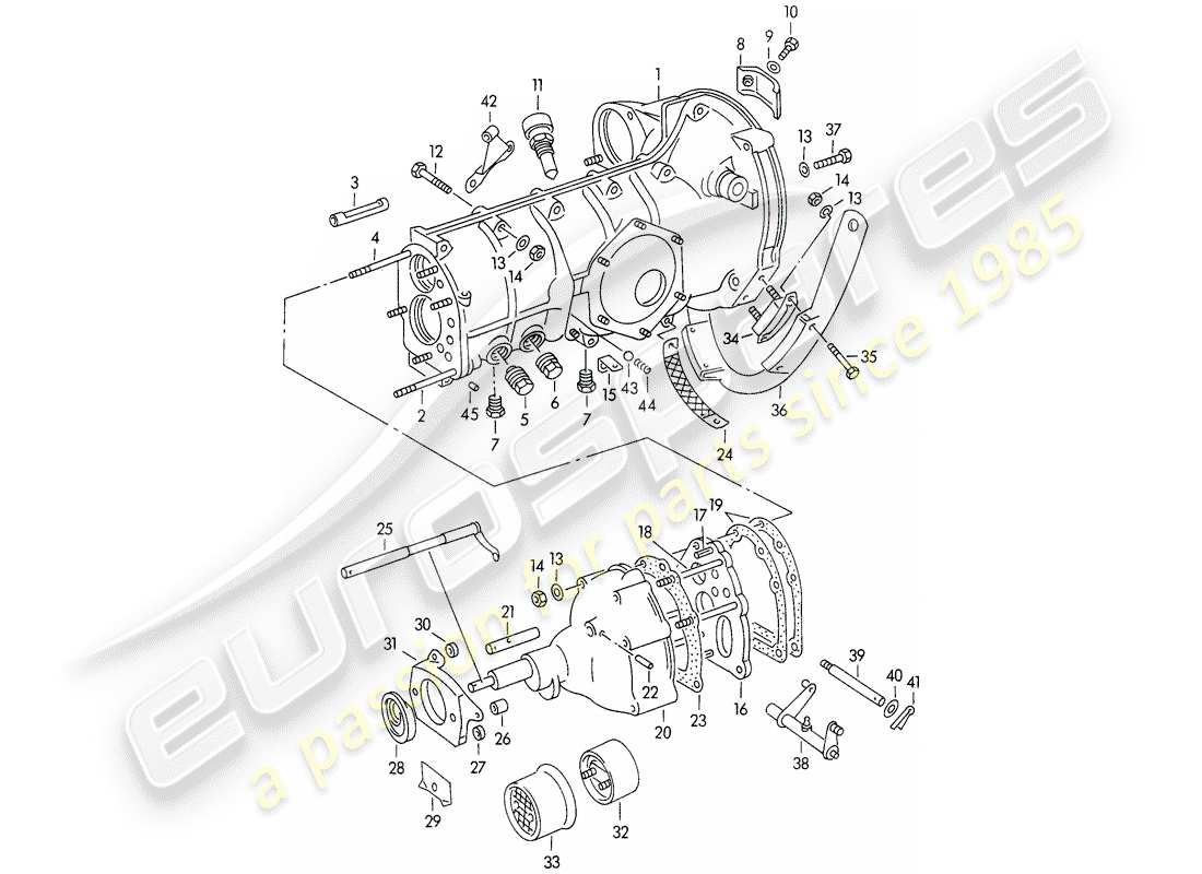 porsche 356/356a (1958) transmission case - with: - transmission suspension part diagram