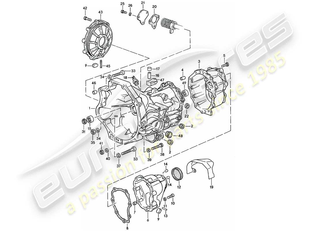 porsche 924s (1987) replacement transmission - transmission case - manual gearbox part diagram
