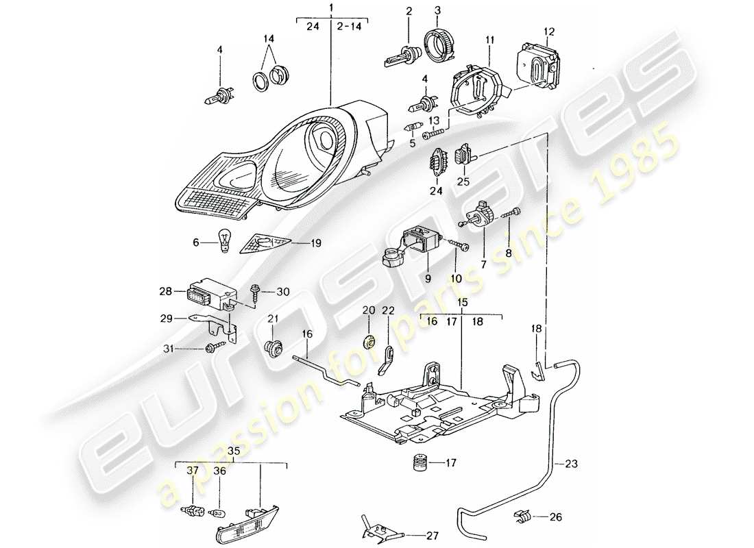 porsche 996 (2003) headlamp - turn signal repeater - d >> - mj 2001 parts diagram