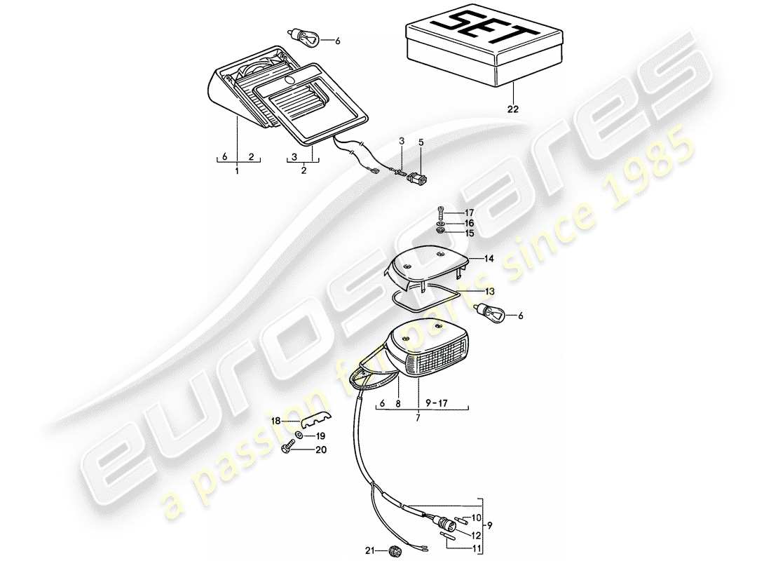 porsche 911 (1987) additional brake light part diagram