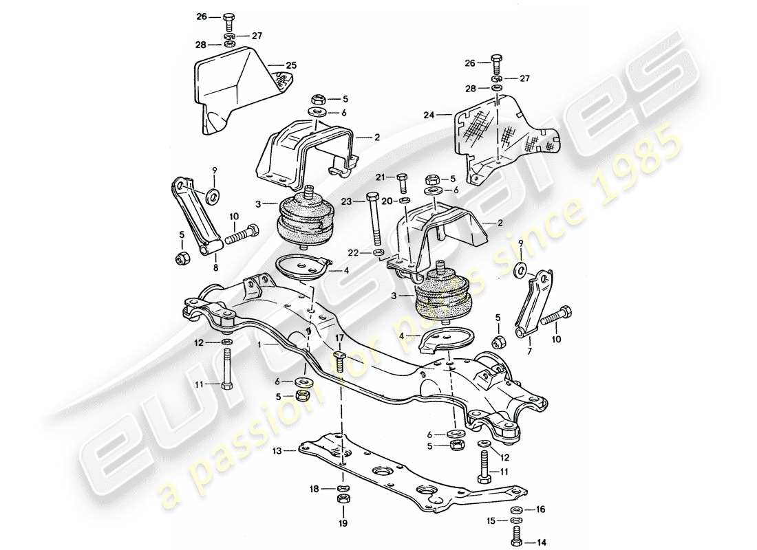 porsche 928 (1993) engine suspension parts diagram