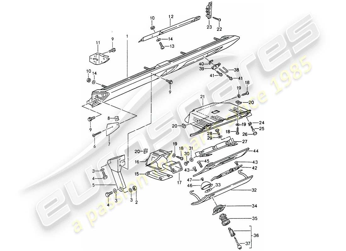 porsche 993 (1994) knee pad trim - for vehicles with - airbag - (passenger side) part diagram