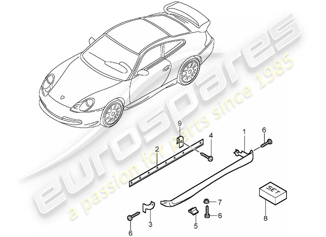 porsche 996 gt3 (2004) side member trim part diagram