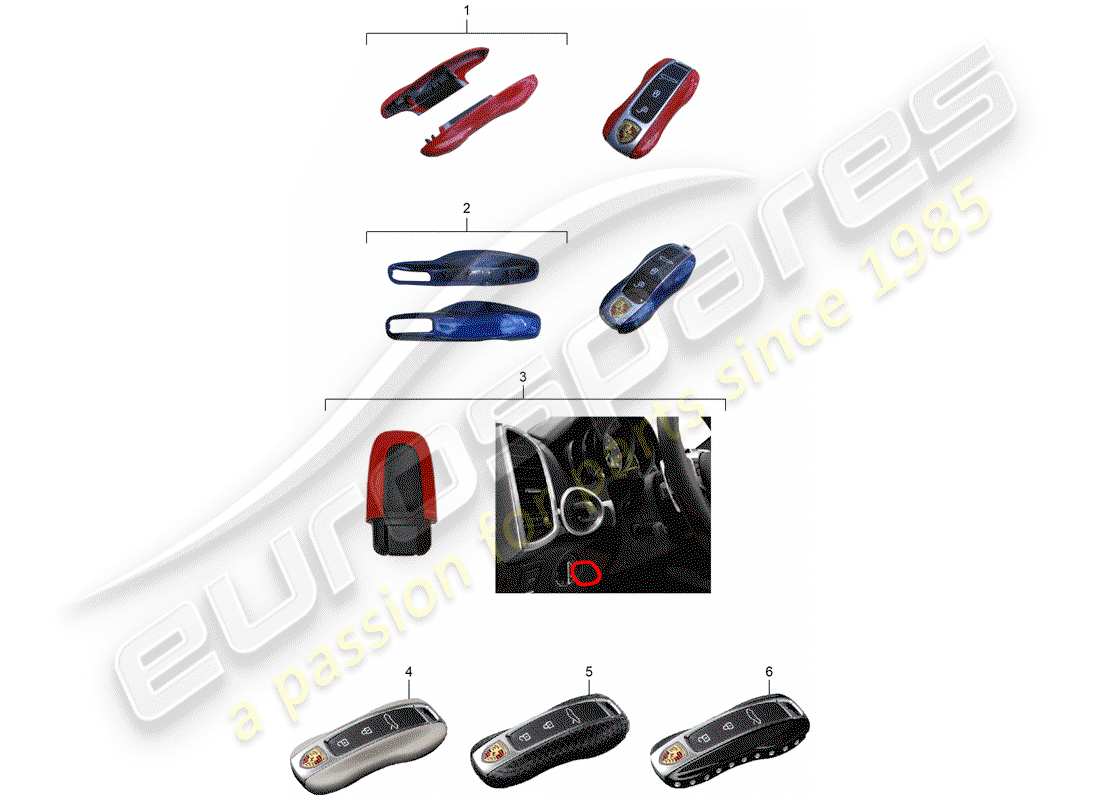 porsche tequipment cayenne (2010) key cover part diagram