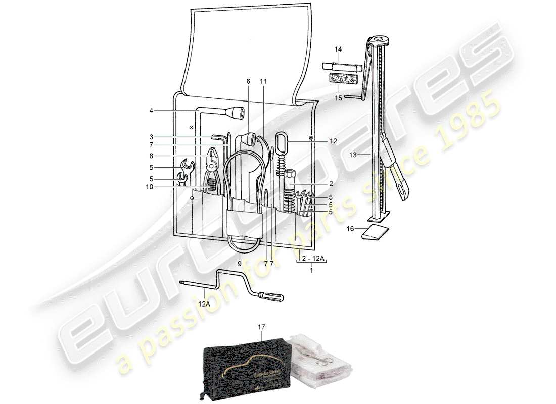 porsche 911 (1989) tool - jack - first aid kit part diagram