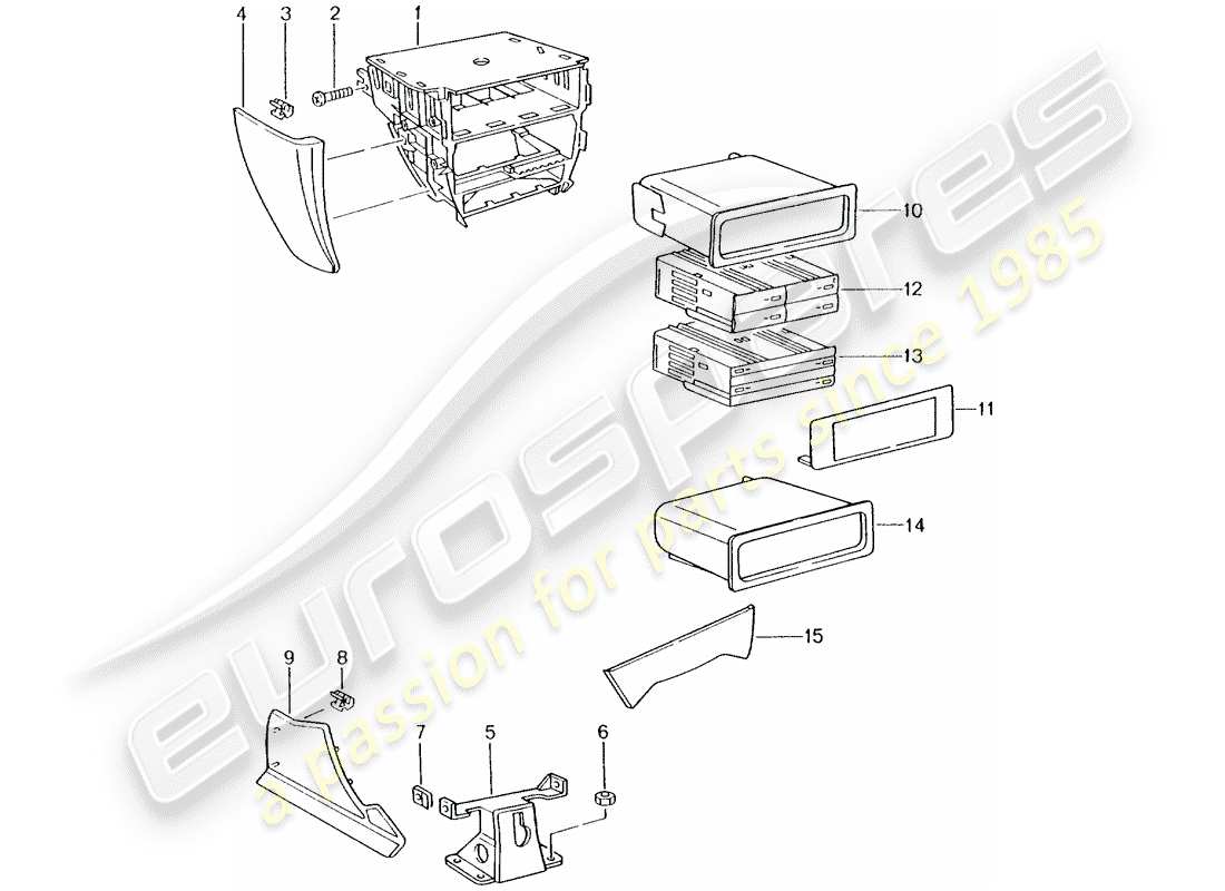 porsche 996 t/gt2 (2001) center console parts diagram