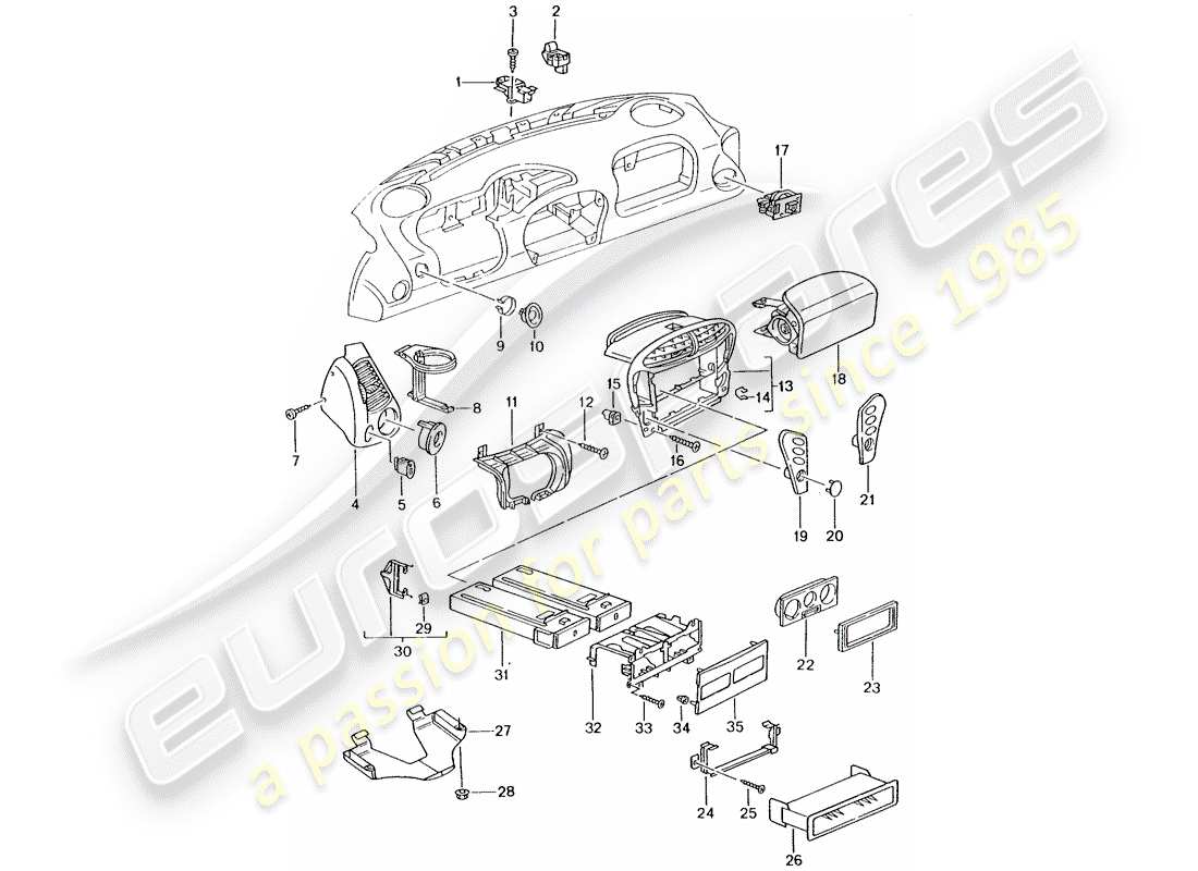 porsche boxster 986 (1997) accessories - dash panel trim - d >> - mj 2002 parts diagram