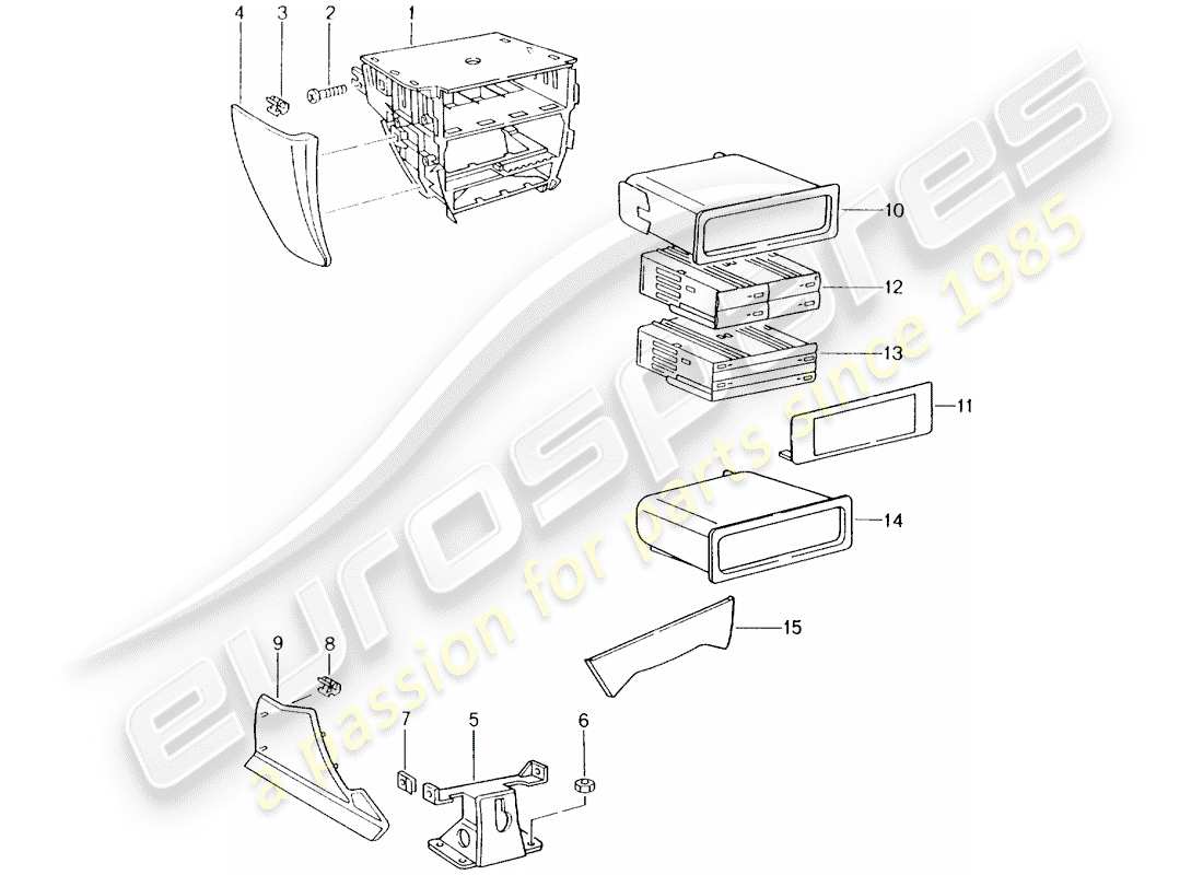 porsche boxster 986 (1997) center console part diagram