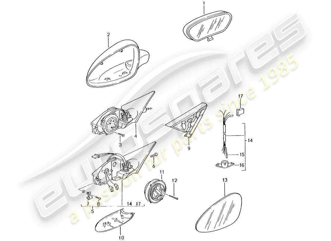 porsche boxster 986 (1997) rear view mirror inner - rear view mirror part diagram