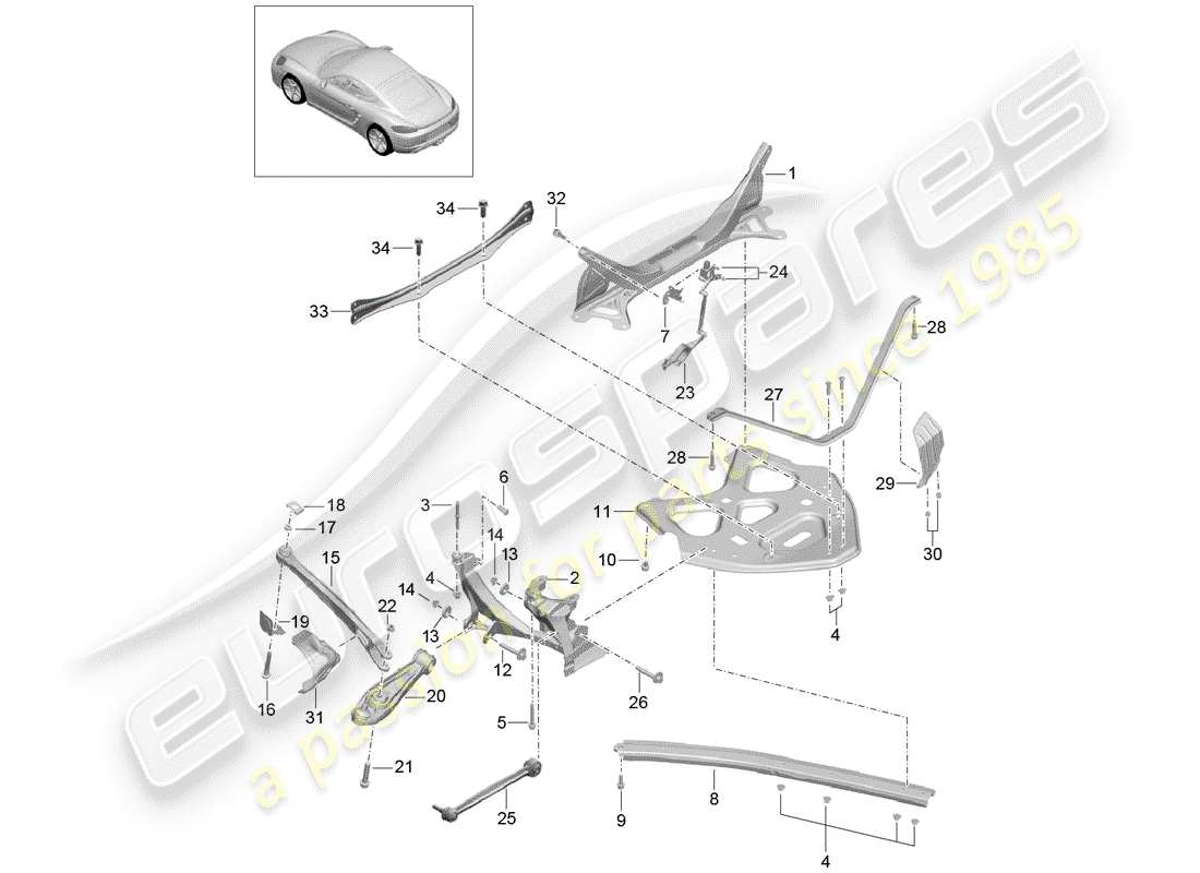 porsche 718 cayman (2019) rear axle parts diagram