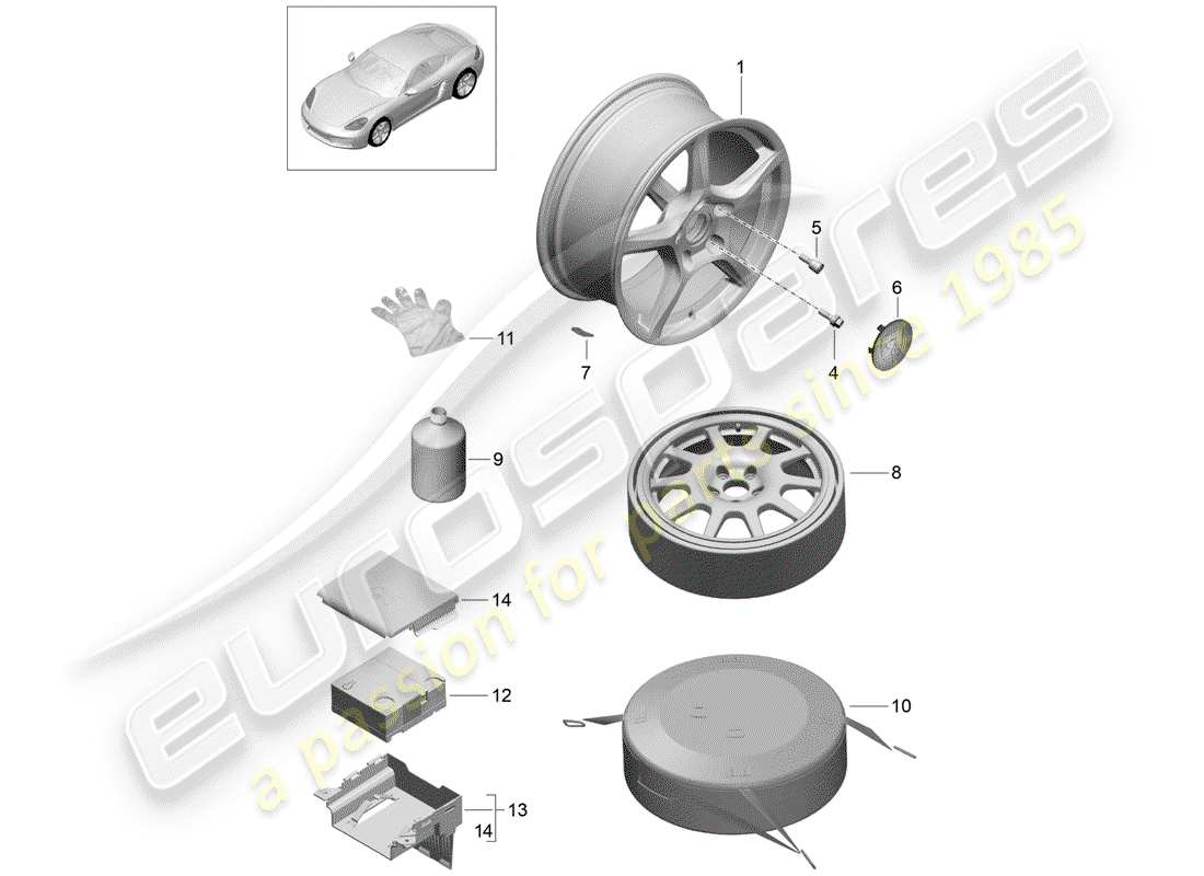 porsche 718 cayman (2020) alloy wheel part diagram