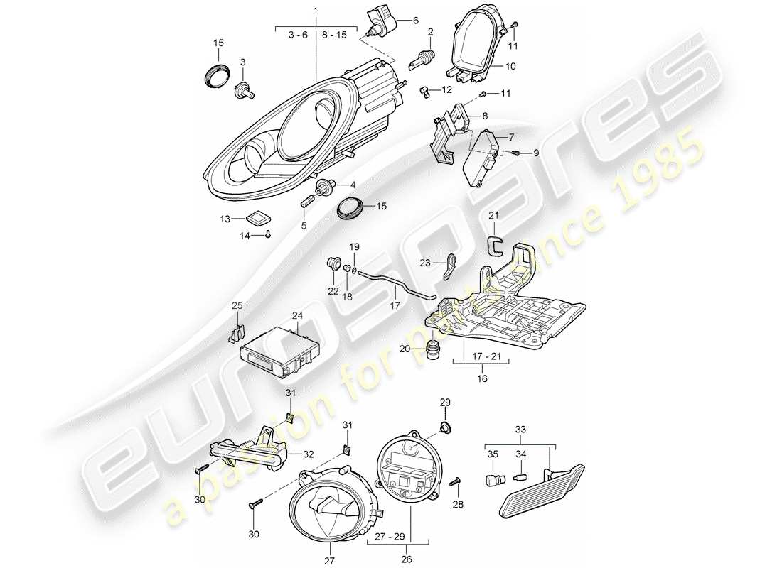 porsche cayman 987 (2012) headlamp part diagram