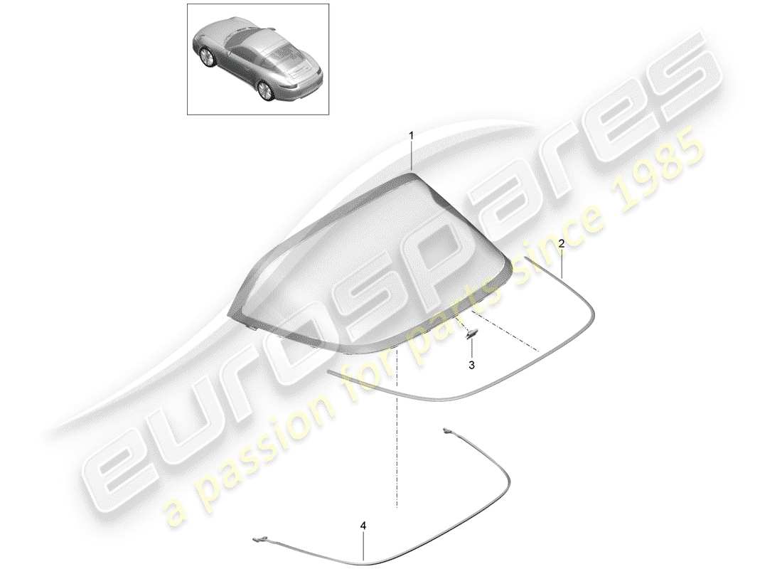 porsche 991 (2013) rear window glass parts diagram