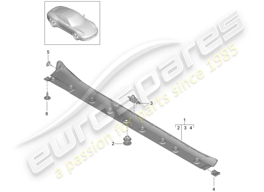 porsche 991 (2013) side member trim part diagram