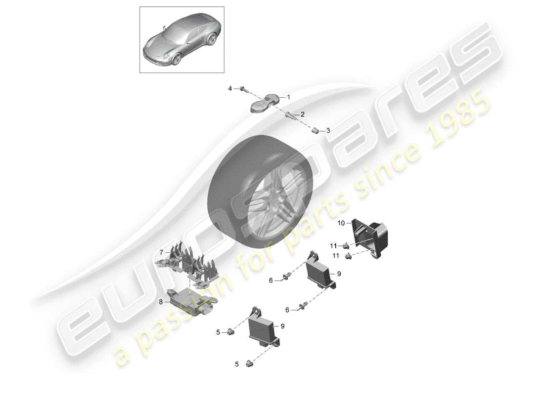 porsche 991 (2015) tire pressure control system part diagram