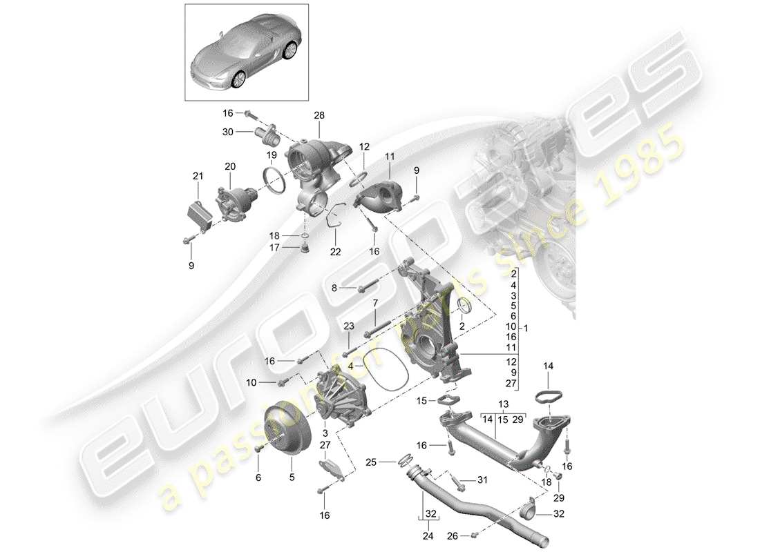 porsche 2016 water pump part diagram