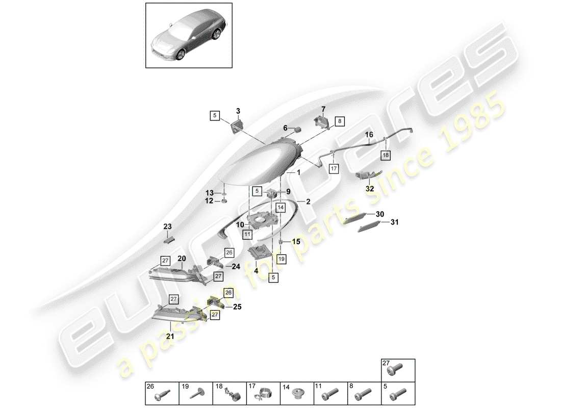 porsche panamera 971 (2020) led headlight part diagram