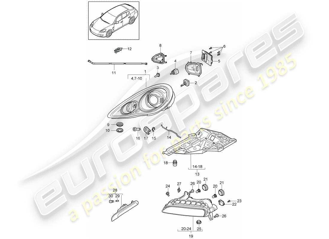 porsche panamera 970 (2016) headlamp part diagram