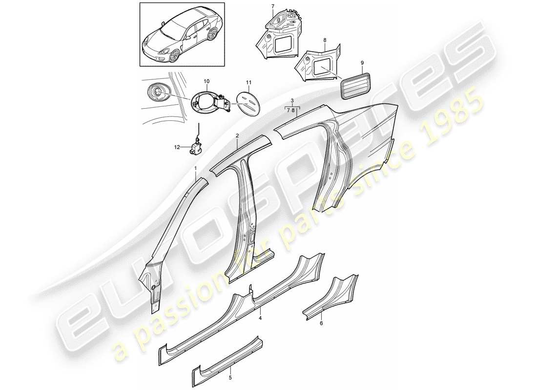 porsche panamera 970 (2016) side panel part diagram