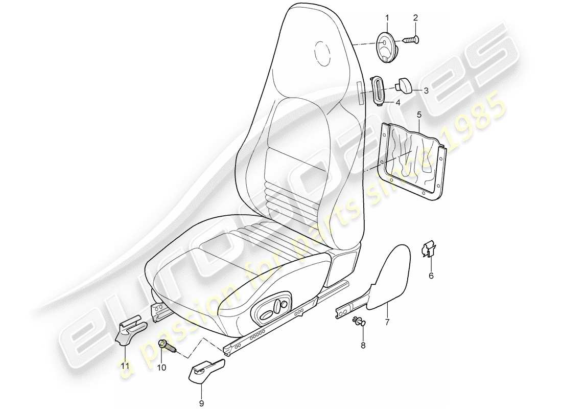 porsche boxster 986 (1997) seat - standard seat - comfort seat part diagram