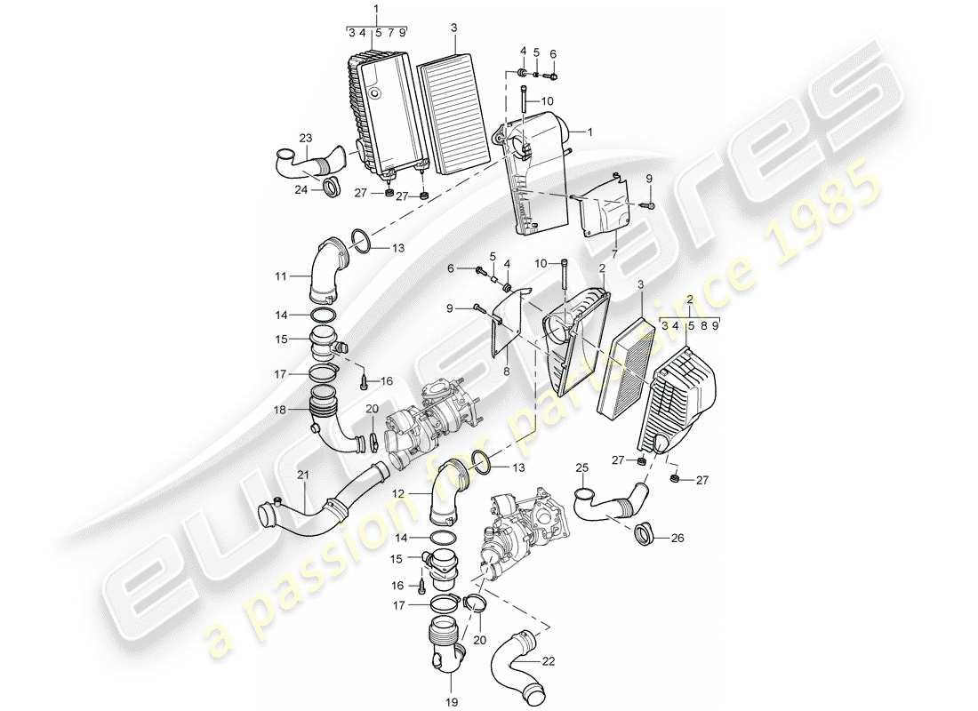 porsche cayenne (2006) air cleaner with connecting part diagram