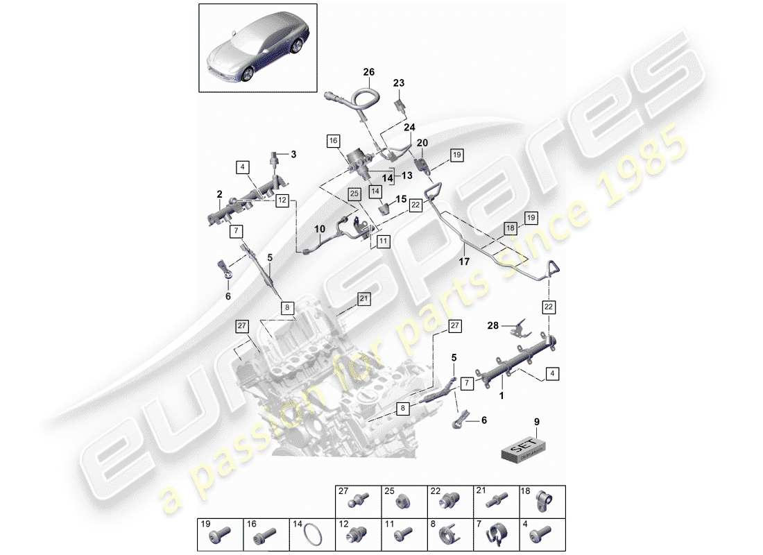 porsche panamera 971 (2019) fuel collection pipe parts diagram