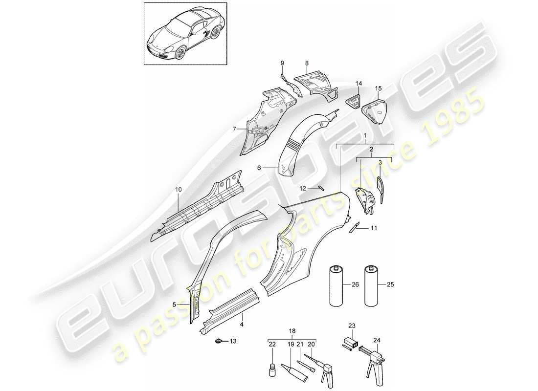 porsche cayman 987 (2010) side panel parts diagram