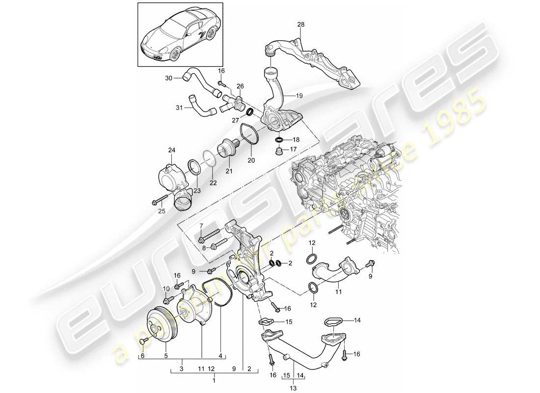 porsche cayman 987 (2010) water pump parts diagram