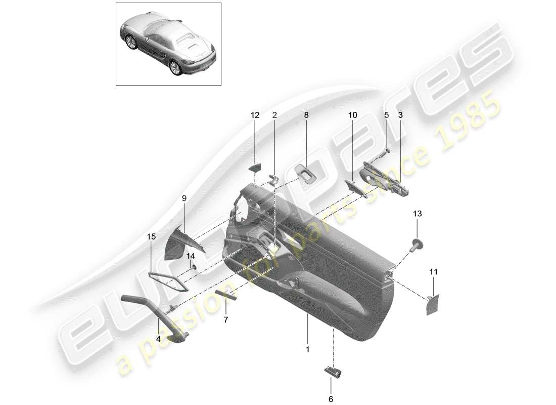 porsche boxster 981 (2016) door panel parts diagram