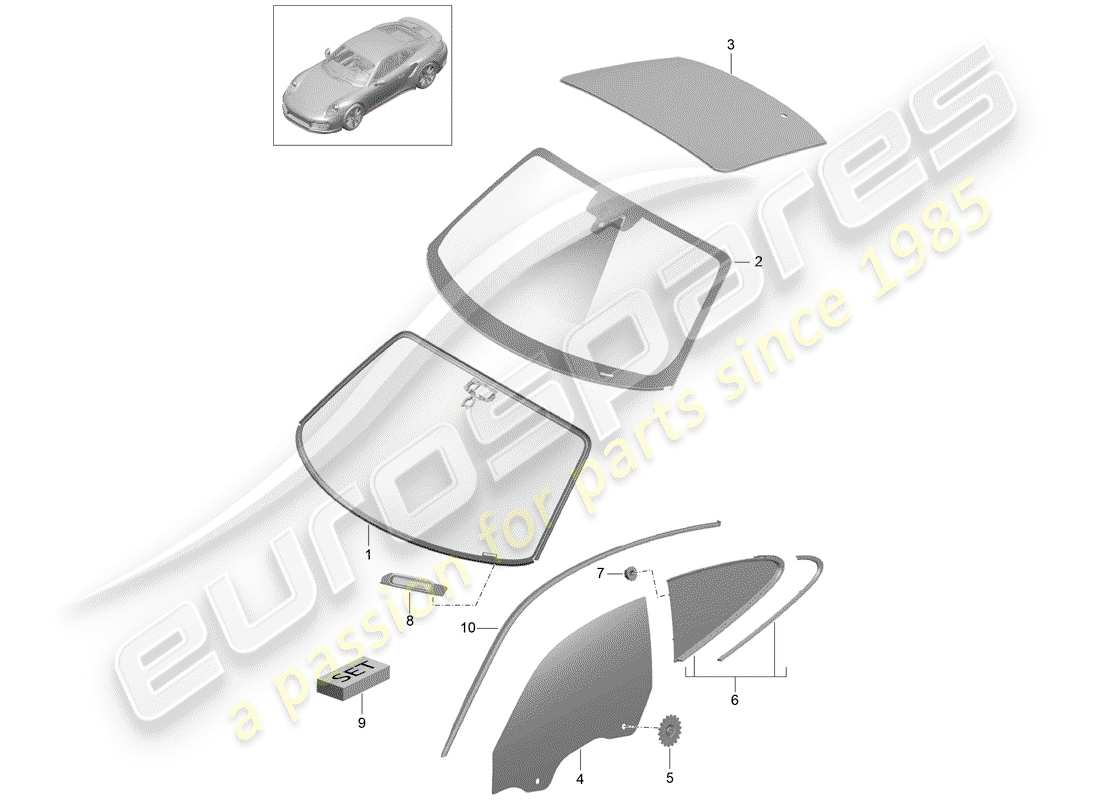 porsche 991 t/gt2rs windshield glass part diagram