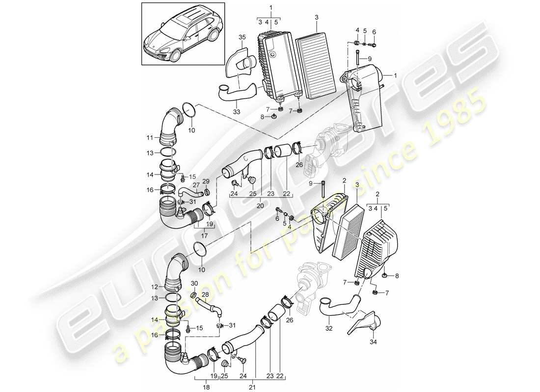porsche cayenne e2 (2017) air cleaner with connecting part diagram