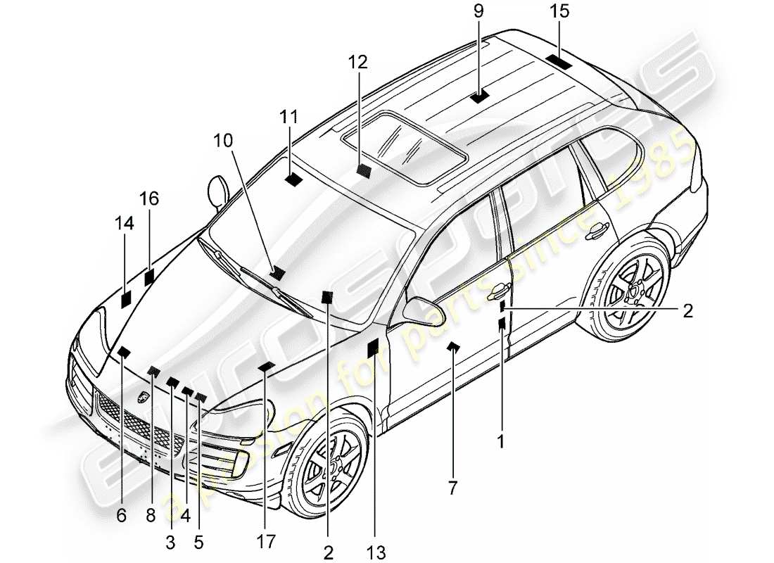 porsche cayenne (2008) signs/notices part diagram