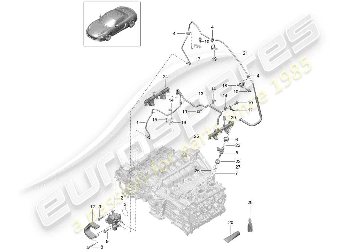 porsche boxster 981 (2016) fuel collection pipe parts diagram