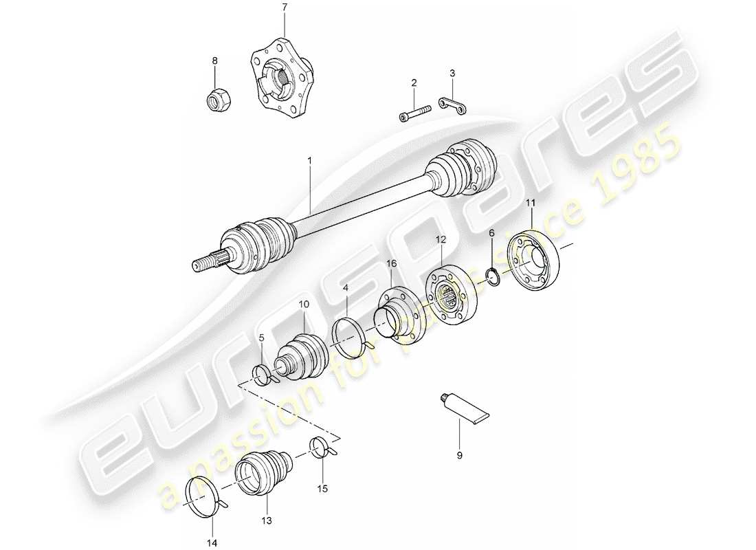 porsche boxster 986 (1999) drive shaft - wheel hub - d - mj 2003>> part diagram