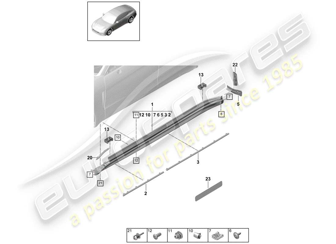 porsche panamera 971 (2019) side member trim parts diagram