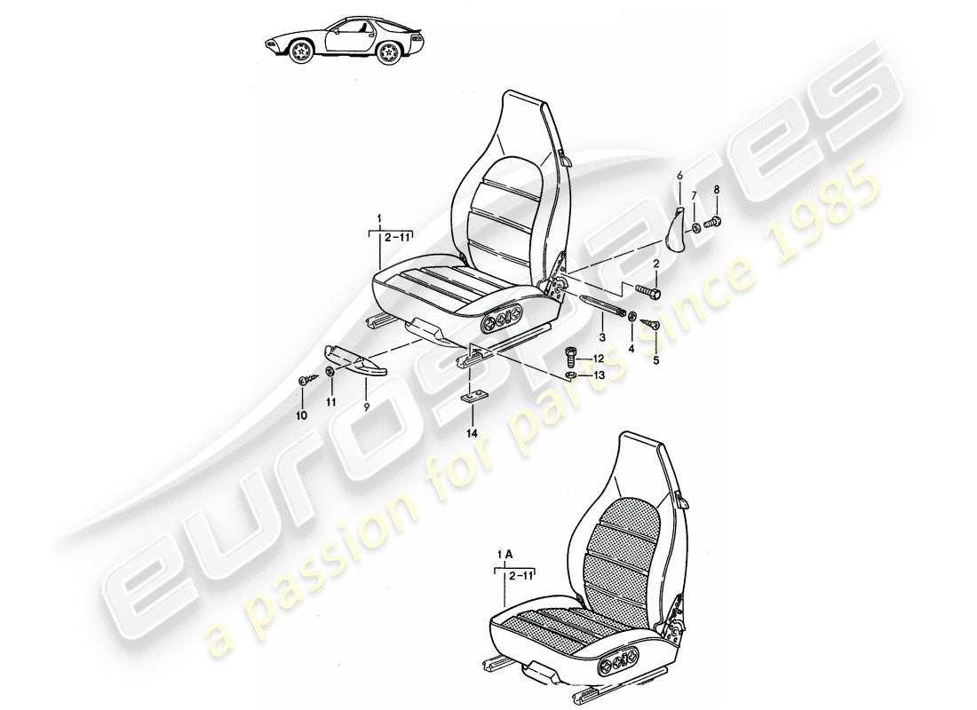 porsche seat 944/968/911/928 (1986) front seat - complete - d - mj 1985>> - mj 1986 parts diagram