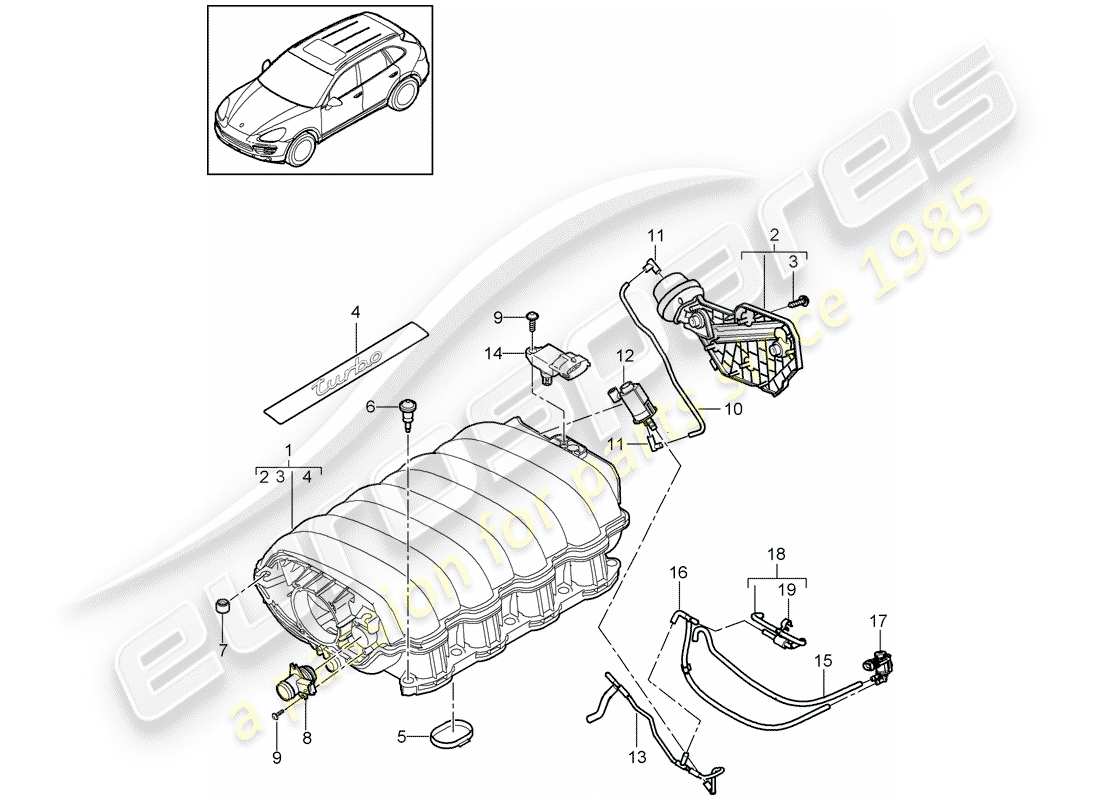 porsche cayenne e2 (2018) intake air distributor part diagram