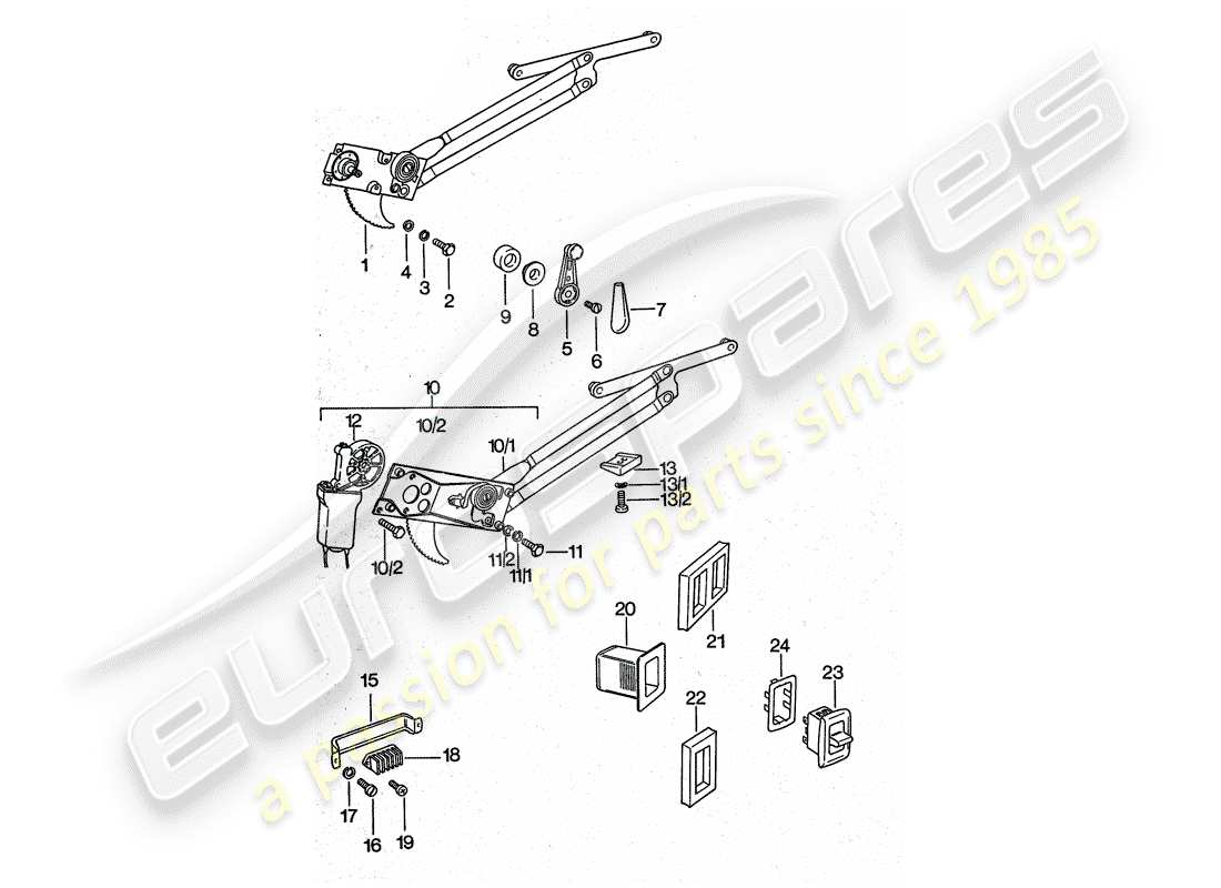 porsche 911 turbo (1977) window regulator part diagram