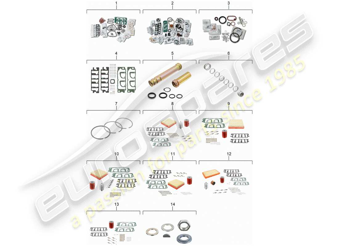 porsche 911 (1989) gasket set - repair kits - repair set for maintenance part diagram