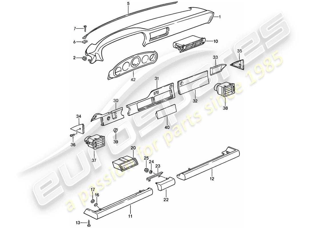 porsche 1989 (911) dashboard - with installation parts parts diagram