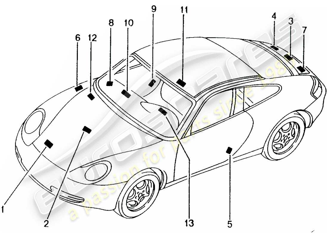 porsche 996 (2004) signs/notices parts diagram